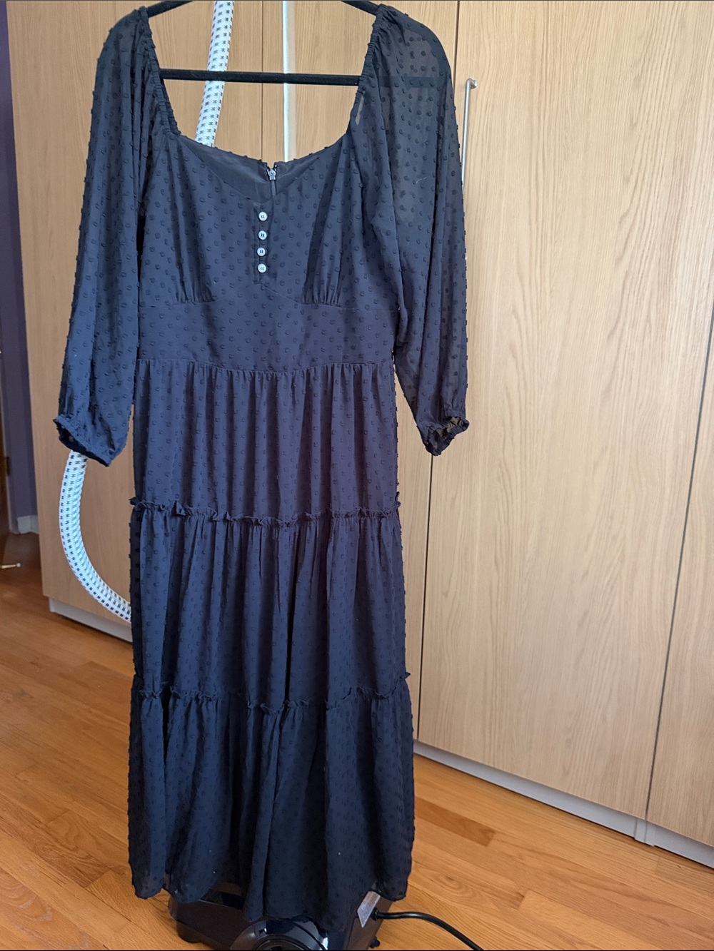 J. Crew Black Swiss Dot Tiered Maxi Dress